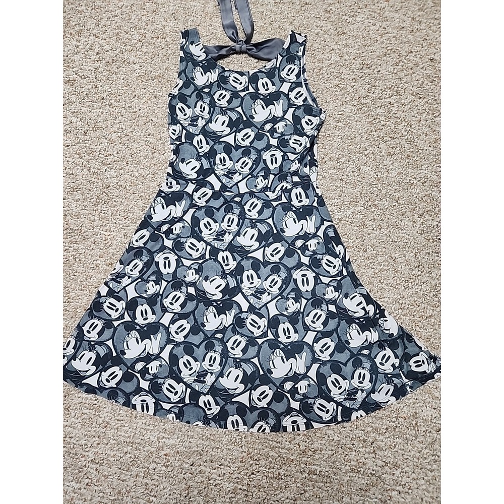 Disney Boutique Mickey Miney Dress Black Gray AOP Small Official